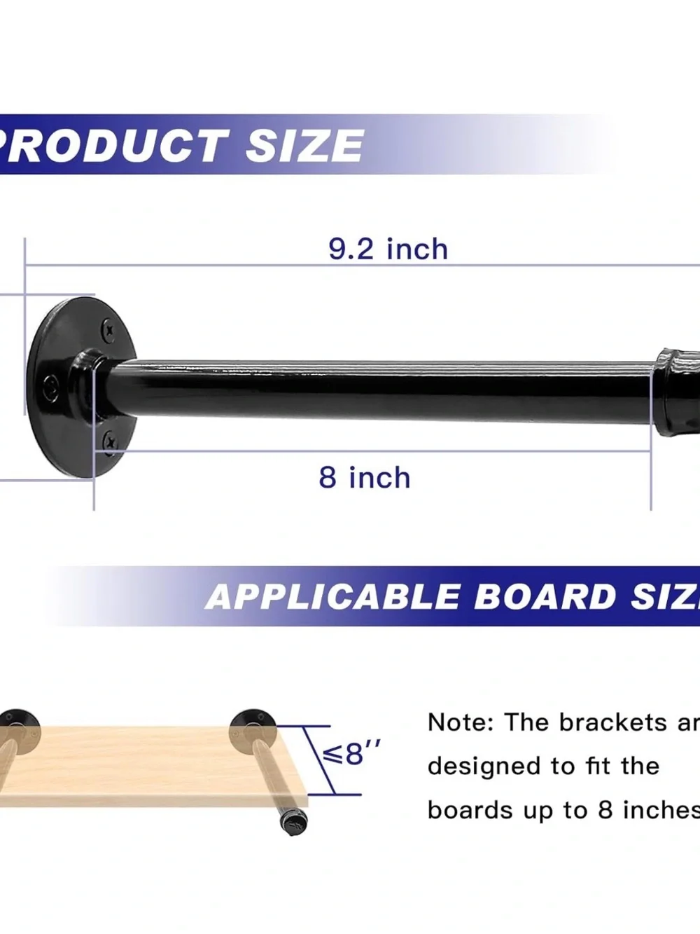 Black Wall-Mount Floating Shelf Rods - Unbranded